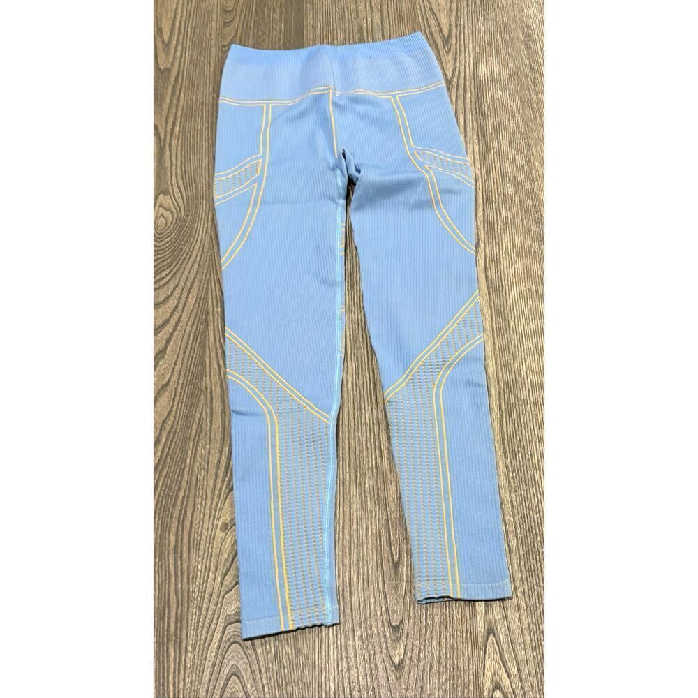 Fabletics Seamless High-Waisted Compressive Leggings I Love Blue/Golden Ray Sz M